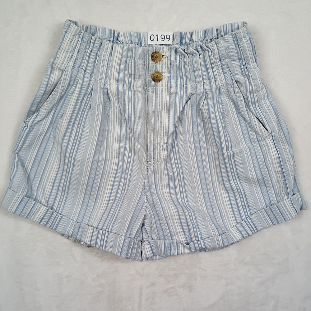 American‎ Eagle Blue White Striped Paperbag Waist Shorts High Rise Cuffed Size 0